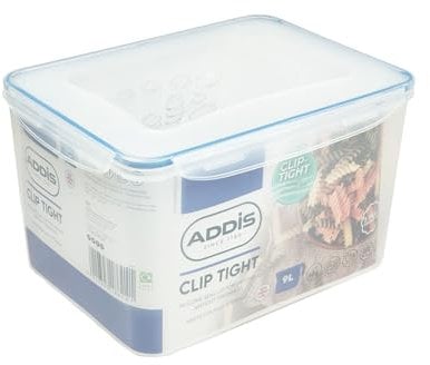 Addis Clip Tight Super Large Food Storage Container 9 Litre Tall Rectangle Airtight Silicone Seal Containers Bpa Free Easy Locking Lid Clips, Clear Transparent