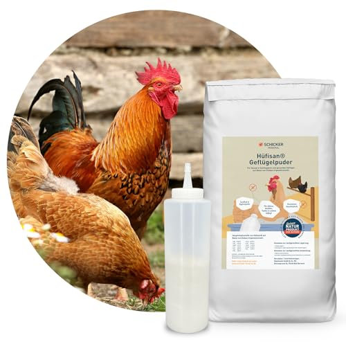 Schicker Mineral Hüfisan Hygiene-Kombi 25 kg + 500 ml Stäubeflasche, Geflügelpuder auf Basis von Diabas Urgesteinsmehl, 100% natürlich, Parasiten effektiv bekämpfen, gegen Milben, Stallhygiene, Hühner