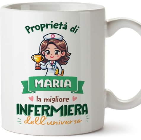 Mugffins Tazza Personalizzata in ceramica per INFERMIERA donna 11 oz / 350 ml - In italiano - Proprietà di - Idea regalo per compleanno, anniversario, natale, laurea