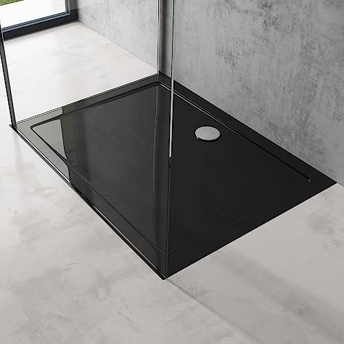 doporro Duschtasse Duschwanne 100x140x4 aus Acryl in schwarz Rechteckig | Flache Duschwanne für bodenebene Montage mit DIN-Anschlüssen – stabil & pflegeleicht für moderne Duschen Faro2