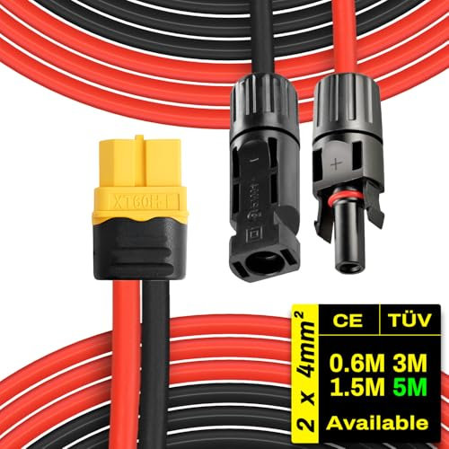 COCOSY XT60 Kabel weiblich 5 m 12 AWG zu Solar Anschluss 4 mm² (12 AWG) Verlängerungskabel Adapter XT60 für tragbare Kraftwerke und Backup-Batterie