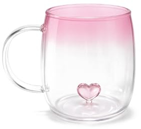 iN Glass Cup with 3D Heart – Clear Glass Mug with Handle for Hot/Cold Drinks,Coffee, Latte,Cappuccino, 250ml,Romantic Valentine’s Day Gift for Her & Him, Dishwasher & Microwave Safe
