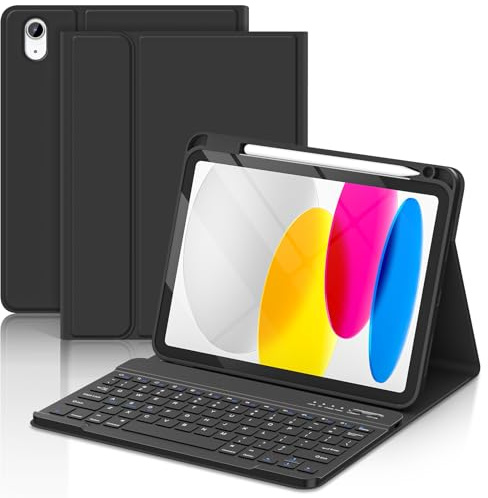TaIYanG Étui pour iPad A16 11/10e génération avec clavier – Étui avec clavier Bluetooth amovible avec porte-crayon, fin et léger – Étui folio pour iPad 11 A16 2025 10e génération 10,9 2022 (noir)
