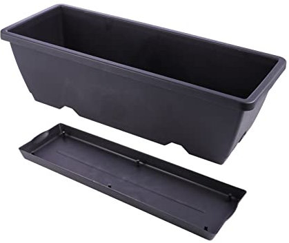 Kisangel Jardinière Rectangulaire Plastique Noire avec Soucoupe Intégrée Grand Pot De Fleur Extérieur Et Intérieur Robuste pour Balcon Et Jardin
