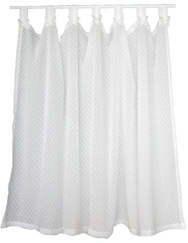 Epinki Scheibengardine Kurz Halbtransparent, mit Bommeln und Schmetterlinge Schiebegardine 1er Pack, Rod Pocket Baumwolle Voile Gardinen Trnsparent für Privatsphäre Wohnzimmer, 135x130cm, Weiß