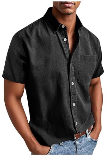 Camisa de Manga Corta para Hombre Sin Planchado con Bolsillos, Tallas Grandes, de Verano con Botones y Corte Regular