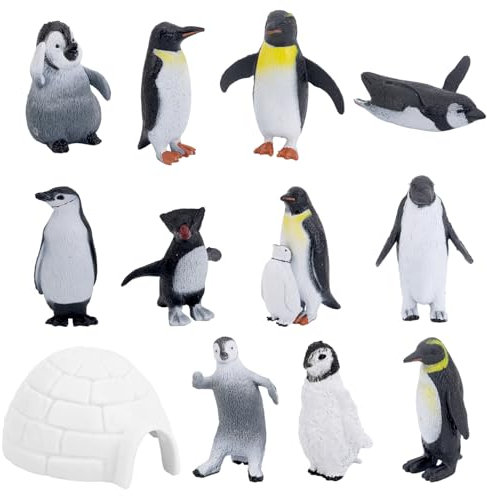 lasuroa 12stk Mini Pinguin Figuren, Realistische Kunststoff Arktis Pinguin Figuren Kuchen Dekorationen Miniatur Pinguine Spielzeuge Kleine Tiere für Kinder Winter Party Zubehör Sammlerstücke Geschenke