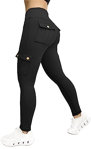 YCBMINGCAN Sportleggins Damen Lang Cargohose Blickdichte Sport Leggings High Waist Push Up Boom Booty Seamless Yoga Hosen Lange Sporthose Tights Blickdicht mit Tasche für Sport,Gym Hosen