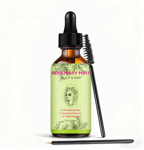 Huile de romarin pour cheveux et menthe - Fortifie les cheveux - Contre la chute, volume et cuir chevelu sain - 60 ml - Huile d'arbre à thé et biotine