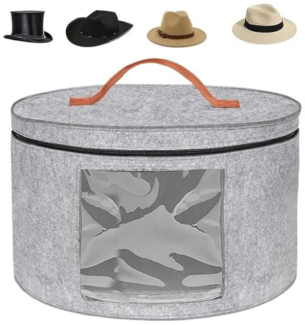 WUWENY Hutschachtel Rund Gray, Hutschachtel mit decke Faltbar, Hut Aufbewahrungsbox, Hut-Aufbewahrungsbox mit Deckel, Transparentes Window für Schrank oder Reise, 43x26cm (Light Gray)