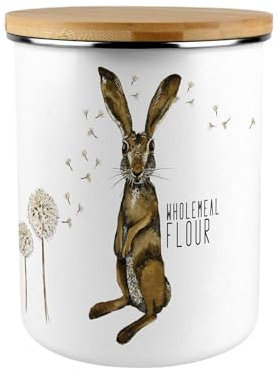 Purely Home Hares & Dandelions Wholemeal Flour Canister - Countryside Animals Extra Large Enamel Kitchen Storage Container/Gift