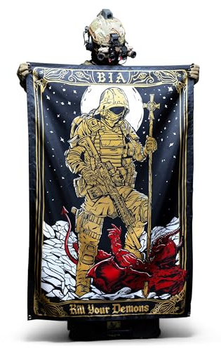 Brothers in Arms - Flagge „Kill your Demons“ – einzigartiges Design – 1m x 1,5m – mit 4 robusten Ösen zum Aufhängen – perfekt für dein Zimmer, Kaserne & Homegym