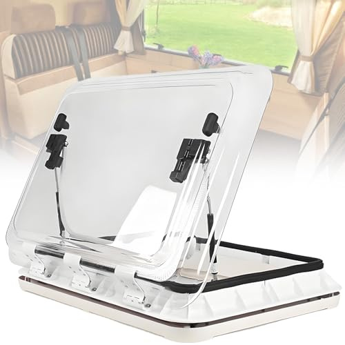 500x500 mm Sun-proof RV Roof Window,Soundproof Caravan Roof Vent Skylight,Double Layer Waterproof Camper Vent Hatch TransparentWhite