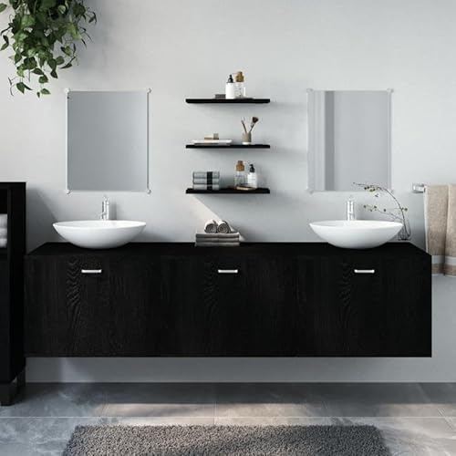 6-teiliges Badmöbel-Set aus Holzwerkstoff & Glas - Modernes Badezimmer Set in Schwarz - Stauraum Lösung für Gäste-WC & kleine Bäder - Langlebig & pflegeleicht