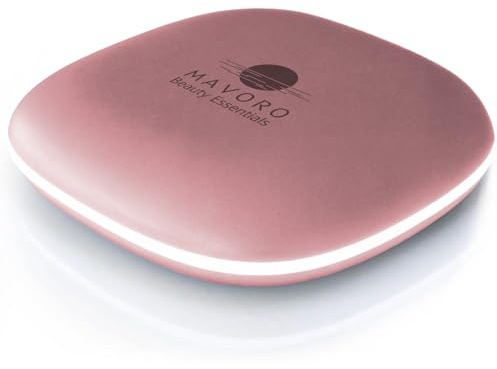 Mavoro Miroir Maquillage de Voyage LED Éclairé | Grossissement 1x/10x | Rechargeable USB-C | Miroir Compact Portable pour Poche & Sac avec Capteur Tactile (Rose Dust)