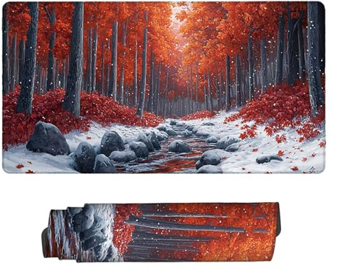 Tapis de Souris Gaming XXL Tapis Souris 80 x 40 cm, Grand Mouse Pad Bureau sous Main avec Base en Caoutchouc Antidérapante, Accessoire Gaming, pour Gamer, Personnel Bureau (Forêt d'hiver) c-180