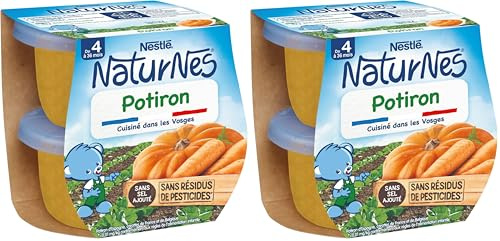 Nestlé - NaturNes Purée Potiron - Purée de Légumes pour Bébé 6 Mois+ - Alimentation Bébé Cuite à la Vapeur - Recette Naturelle Sans Sel Ajouté - Sans Colorant ni Conservateur - Fabriquée en France