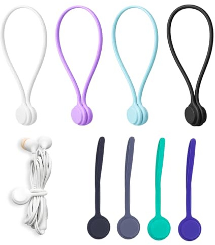 8 Stück 2 Größen Magnetic Cable Ties(4x 7,5 cm + 4x 19,5 cm) Haken Kabelbinder Wiederverwendbare Silikon Kabelbinder, Magnethaken Für Kopfhörer Und Kabelmanagement