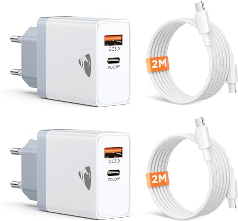 USB C Ladegerät, 2Pack USB C Netzteil Ladegerät Mehrfach mit USBC auf USBC Kabel 2M, 20W Schnellladegerät PD 3.0 Power Adapter USB Stecker für iPhone, Samsung, Handys Ladeladapter Ladestecker Charger