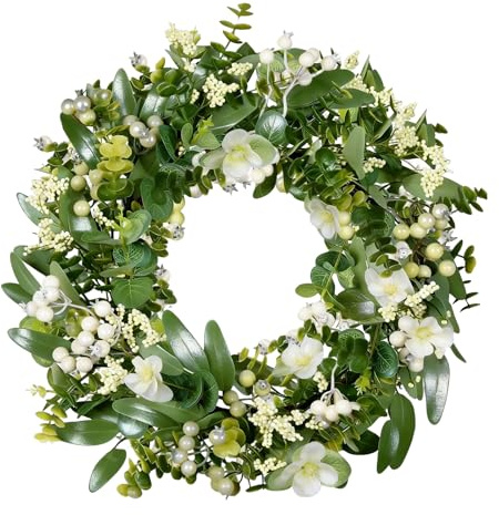 Artificial Eucalyptus Wreath 46cm for Front Door - Green Spring Summer Door Wreath | Realistic & Weather Resistant | Balcony Garden Farmhouse Cottage Decor