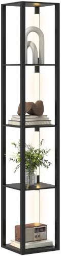 HOMCOM Lampadaire avec Étagères à 4 Niveaux Sur Pied LED Dimmable Noir | Variateur d'Intensité, Interrupteur au Pied, Salon Chambre Bureau, MDF Plastique