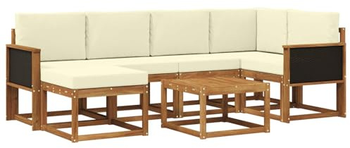 vidaXL Outdoor-Sofagarnitur 7 pcs Natur und Creme Massivholz Akazie, Garten Sofa, modernes Eckset, wetterfestes Loungemöbel, Terrassen Sitzmöbel für entspannten Komfort