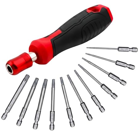 12 Pcs Torx Head Screwdriver Bit Set, 75mm S2 Steel Magnetic Torx Bit | Security Star Screwdriver Set with Screwdriver Handle T6-T40, for Car Fixings Impact Drill