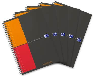Oxford Notebook International B5, kariert, 160 Seiten, stabiler Kartondeckel, 5 Stück