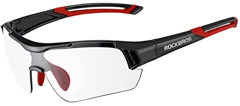 ROCKBROS Radbrille Sonnenbrille Photochromatische Polarisierte Brille Halbrahmen UV-Schutz Ultralleicht(Rot)