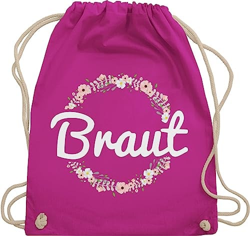 Turnbeutel Rucksack - JGA Junggesellenabschied Frauen - Braut Blumenkranz - Unisize - Fuchsia - brautgeschenk brauttaschen bachelorette party bripe beutel brauttasche junggesellinnenabschied outfit