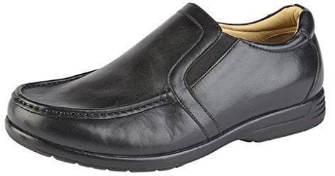 Roamers Men's Leather Extra Wide Slip-On Casual Shoes (10, Black)