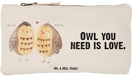 Mr. & Mrs. Panda Größe S Klein Schminktasche Eulen Liebe - Geschenk, Federmappe, romantisch, Kosmetikbeutel, Owl, Paar, Kosmetiktasche, Eule Deko,