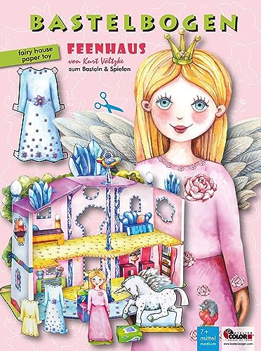 Feen Haus mit Prinzessin & Einhorn Bastelbogen für Kinder ab 6+ Jahren zum Ausschneiden, Basteln aus Papier Papiermodelle zum Spielen