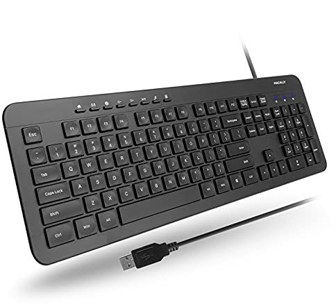 Macally - Tastiera USB cablata per PC, computer desktop, laptop, notebook, Chromebook, ultra sottile, con tastierino numerico, compatibile con Windows 10/8/7/Vista/XP, ecc.