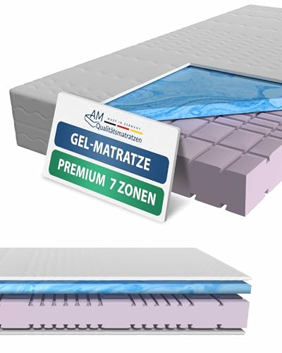 AM Qualitätsmatratzen Premium 7 Zonen Gelmatratze 160x200 H3 - Made in Germany - Oeko TEX Memory Foam Matratze 160x200-23 cm Hoch - Kaltschaummatratze 160x200 H3 mit 4cm Gelauflage