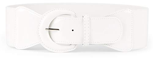 JASGOOD Women Wide Stretchy Vintage Belt Dress Elastic Patent Waist Belts for Women Dress (Cream White,Belt Length 87cm,Fits Waist 28-34 Inch)
