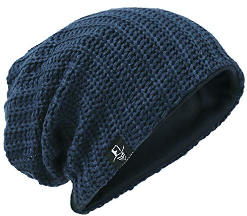 VECRY Herren Slouchy Mütze Strickmützen Rasta Skull Cap Sommer Winter Sackmütze (Gerippt Marine)