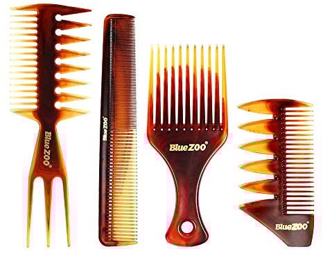 4 Piece Men Professional Styling Comb Set for Slicked-Back, Undercut, Mohawk, Fauxhawk, Bowl Cut, Quiff Hairstyle,amber