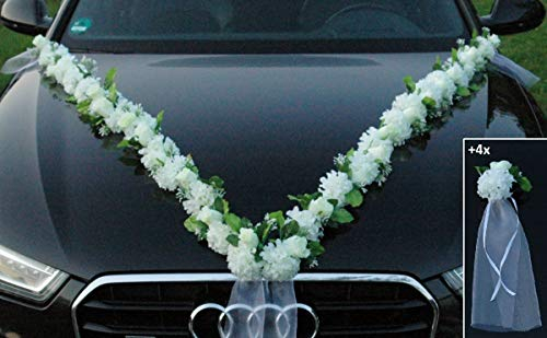 VIP Girlande 30 Azaleen 30 Rosen 18 extrastarken Saugnäpfen 2 x 180 cm Girlande 4 Türgriffdekorationen 2 Rattanherzen Braut Paar Autoschmuck Hochzeit Car Auto Wedding PKW ®Auto-schmuck (Azaleen 4)