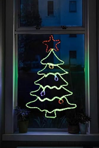 Garden Mile Christmas Tree Silhouette Rope Light - Pre-Lit Waterproof Acrylic Large Waving Colourful LED Lights - Christmas Lighting Decorations for Indoor or Outdoor Window, Garden, Home Decor