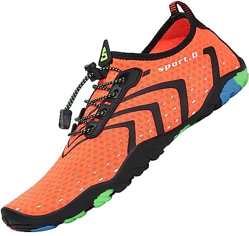 SAGUARO Badeschuhe Damen Herren Wasserschuhe Schwimmschuhe Schnelltrocken Aquaschuhe Strandschuhe Leicht Neoprenschuhe Surfschuhe rutschfeste Tauchschuhe Wassersportschuhe Stil 3:Orange Gr.40 EU