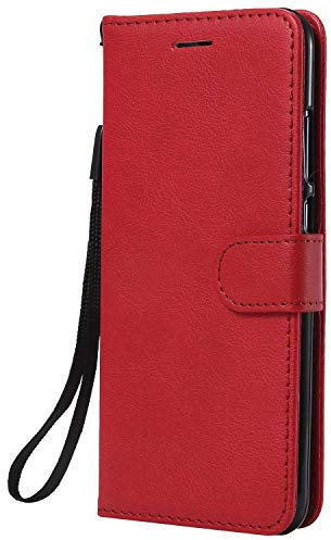 DENDICO Cover per Huawei P Smart 2019 / Honor 10 Lite, Portafoglio PU Custodia in Pelle, Flip Libro TPU Bumper Caso per Huawei P Smart 2019 / Honor 10 Lite - Rosso