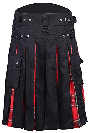 Kilt Herren Taille Casual Rock Hose Solid Plaid Punk Hip-Hop Avantgarde Männer Mode Schottland Hosen Scottish Kilt 3XL Rot