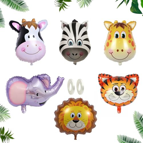 Luftballons Tiere, 6 Stück Bauernhof Tier Luftballons, Lustiger Aufblasbarer Elefant, Tiger, Löwe, Zebra, Kuh, Giraffe, Helium Luftballons