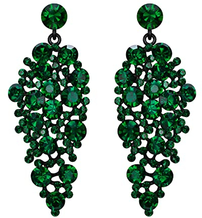 EVER FAITH Pendientes Mujer Diamantes de Imitación Brillantes Colgantes de Araña Aretes de Cristal de Boda Verde Tono Negro