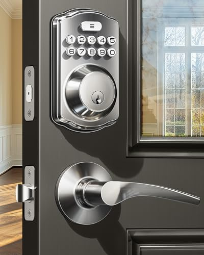 Veise Serrure de porte d'entrée sans clé avec 2 poignées à levier – Pêne dormant à clavier électronique, verrouillage automatique, serrure de porte numérique à code intelligent facile à installer,