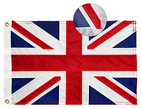 FRF FLAG British Flags 12x18 Inch Embroidered Union Jack UK Flag Sewn Strips Small British Boat Flag Heavy Duty for Outdoor/Outside, for ATV, UTV, and Golf Cart, with 2 Brass Grommets