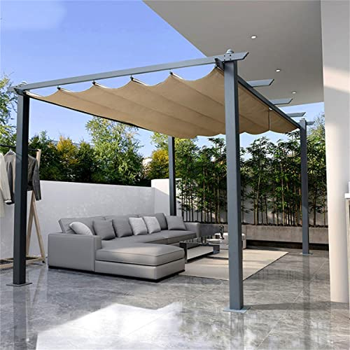10 x 13FT extra große Pergola für den Außenbereich, Pergola mit Aluminiumrahmen, einziehbare Überdachung, Gartenpavillon mit Sonnenschutz, Pergola für Terrasse, Garten, Rasen