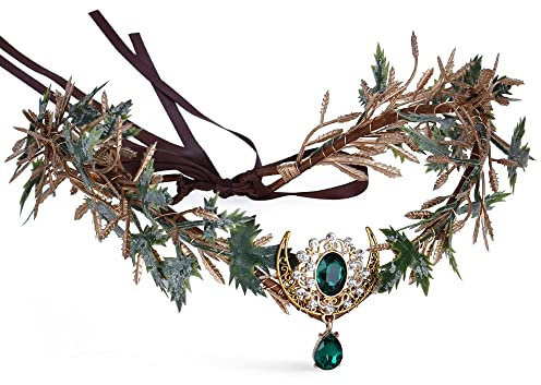 MOSTORY Woodland Elf Flower Crown - Renaissance Forest Fairy Headpiece Floral Headband Elven Leaf Cieclet for Women Renfaire Halloween Cosplay Fantasy Photo Shoot