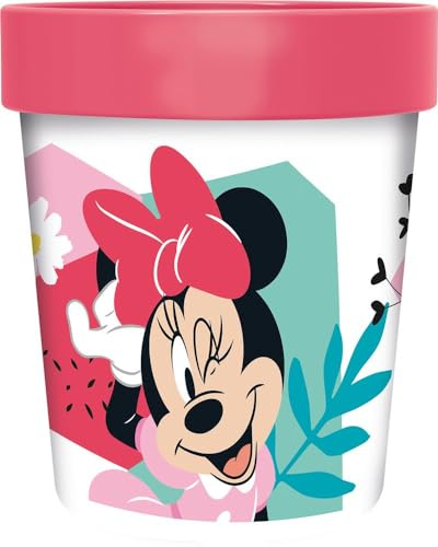 Vaso Disney Minnie de plástico rosa de 260 ml para niñas con base antideslizante
